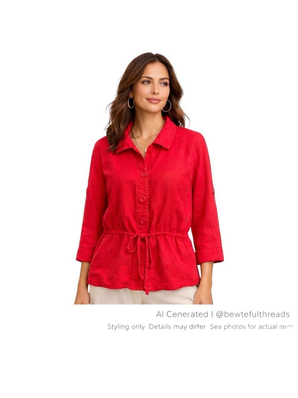 Grace Elements Resort Linen Blend Utility Jacket Top M-L Red